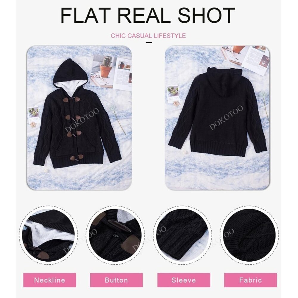 Women's Hooded Cable Knit Cardigans Winter Coat with Pockets Plus Size - Picture 5 of 6